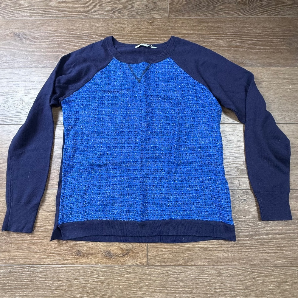 Boden Women's Wool Blend Sweater Navy, Textured Front, Crewneck Sz 8 Winter